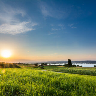 Lake Constance with sunset and sun rays